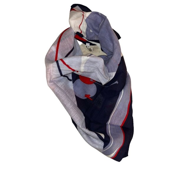 French Vintage cotton red teal Martini Cocktail cotton Handkerchief scarf RARE - Picture 2 of 5